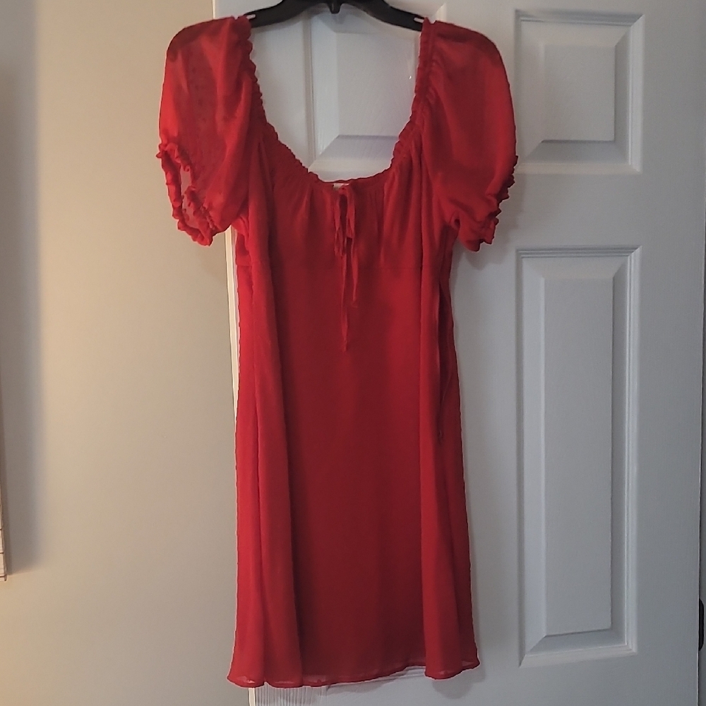 Rewind Red Puff Sleeve Dress
